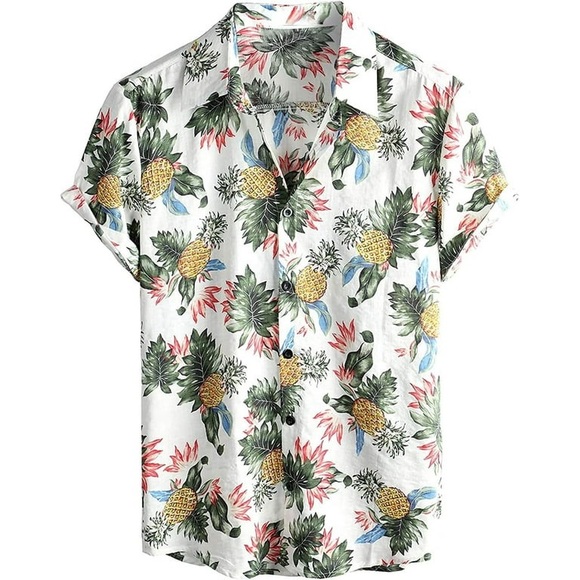 (A11) Coofandy pineapple Short Sleeve Button Down Beach Shirt, Size Large, NWT - Picture 3 of 6